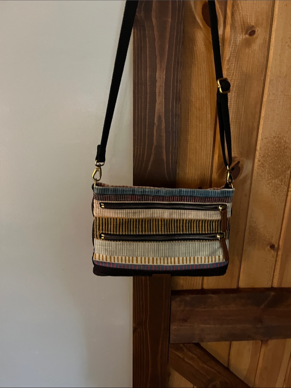 Fossil Multi-Stripe Crossbody Bag with Black Strap